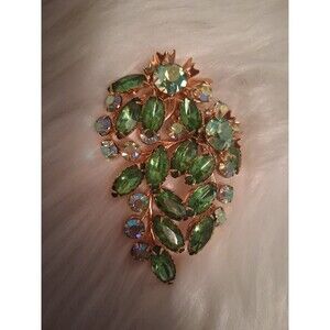 Aurora Borealis Green Brooch Vintage